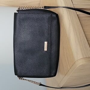 kate spade Black Leather Crossbody Bag w Leather and Chain Strap